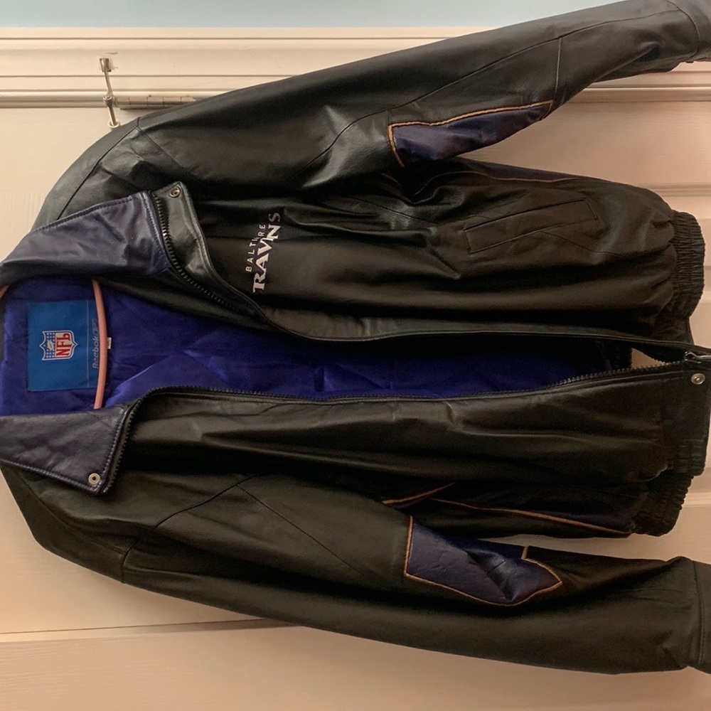 Mens leather ravens jacket.